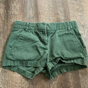 EUC J CREW Factory Shorts Womens 00 Green Chino Mid Rise Cotton 3” Inseam